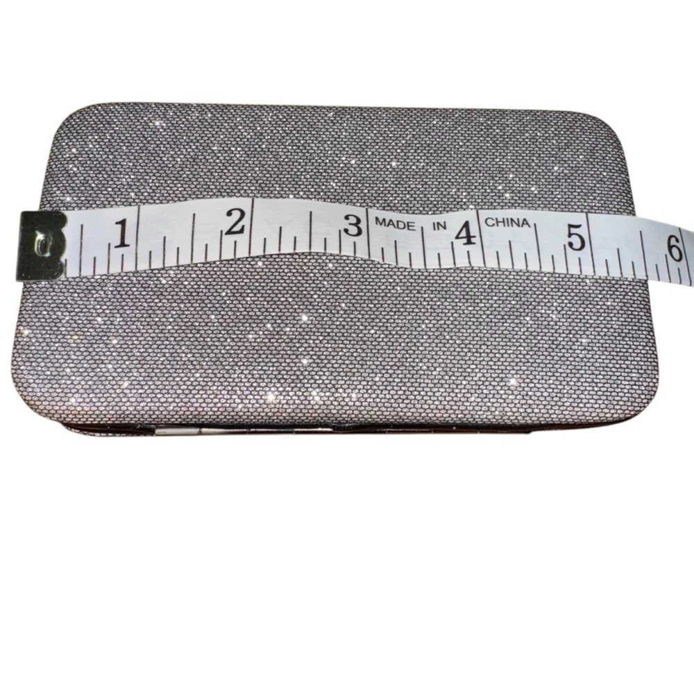 Elegant Silver Clutch Bag 5.5” X 3” With Clasp and Credit Card Holder EUC